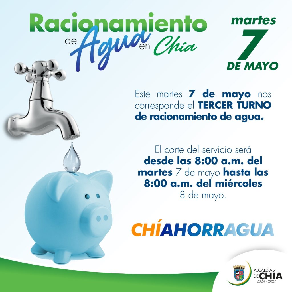 Mañana martes 7 de mayo tercer turno de racionamiento para Chía