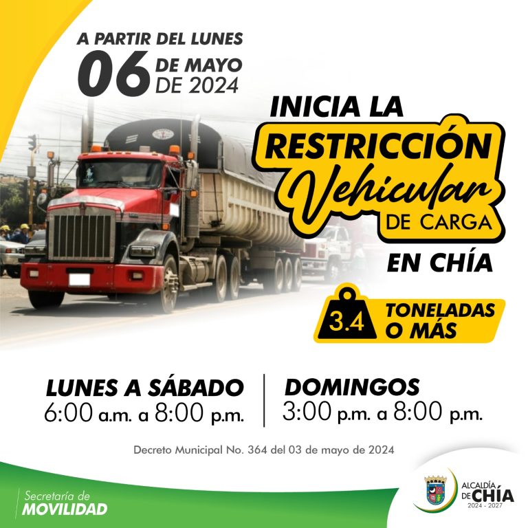 Disminución del 50% de vehículos en Chía por la restricción de carga pesada