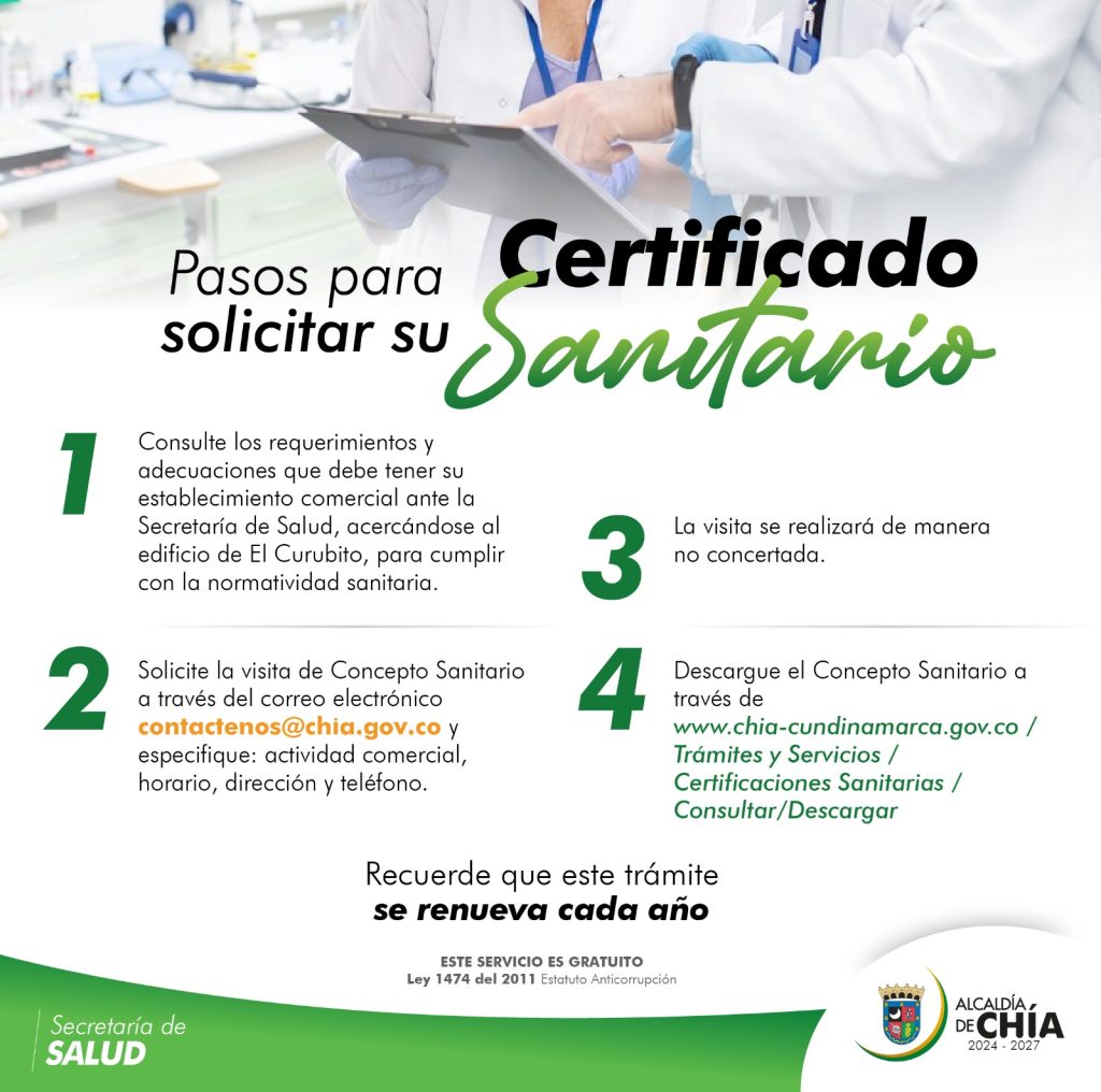 Requisitos sanitarios para la apertura y funcionamiento de establecimientos comerciales en Chía