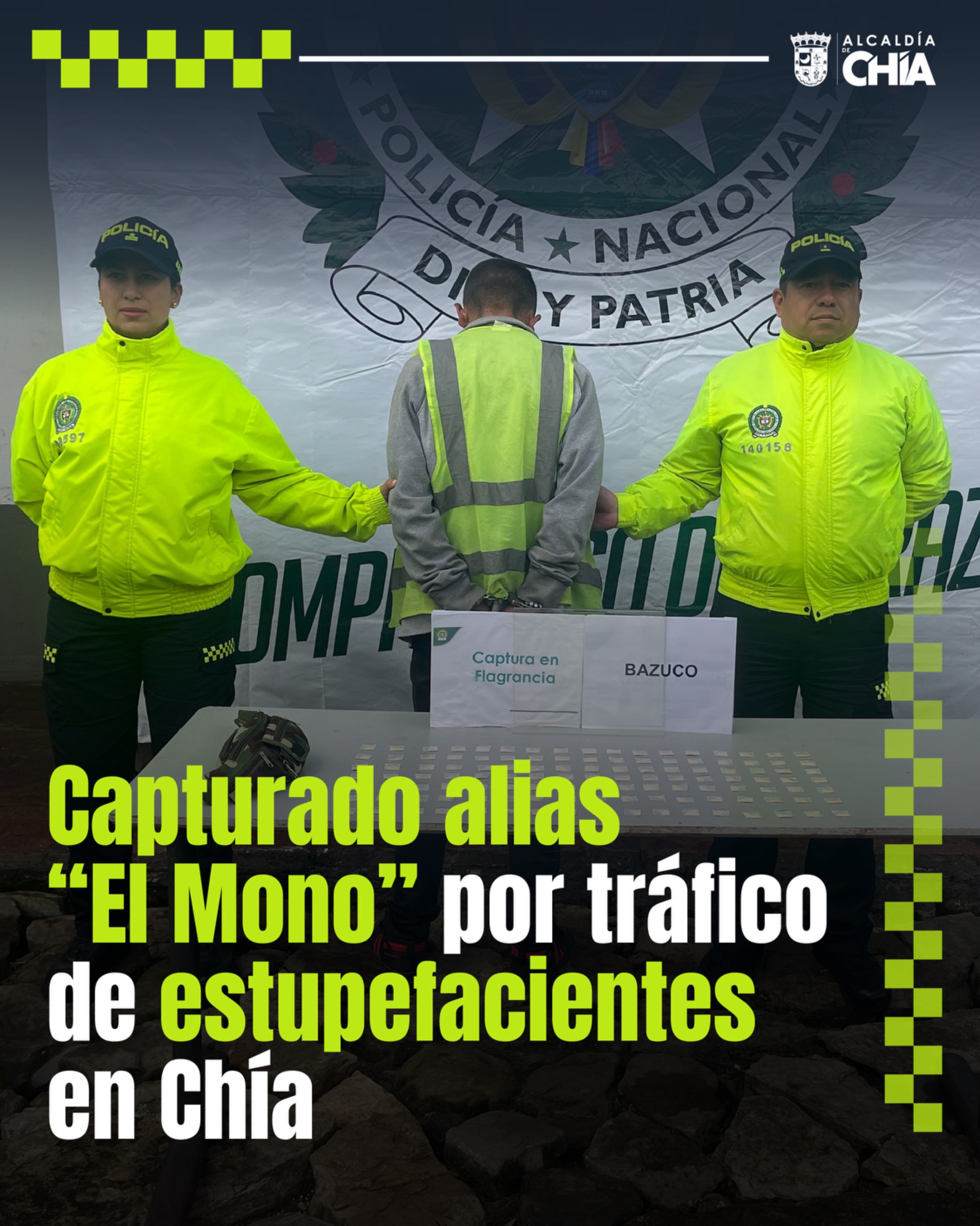 Capturado alias “El Mono” por tráfico de estupefacientes en Chía