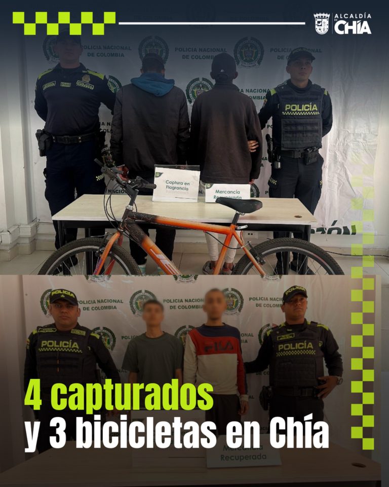 Golpe al hurto en Chía: cuatro capturados y tres bicicletas recuperadas