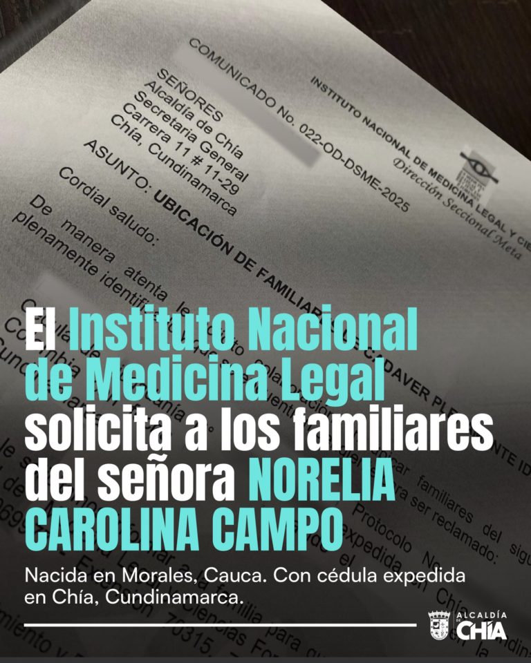 El instituto Nacional de Medicina Legal convoca los familiares de Norelia Carolina Campo