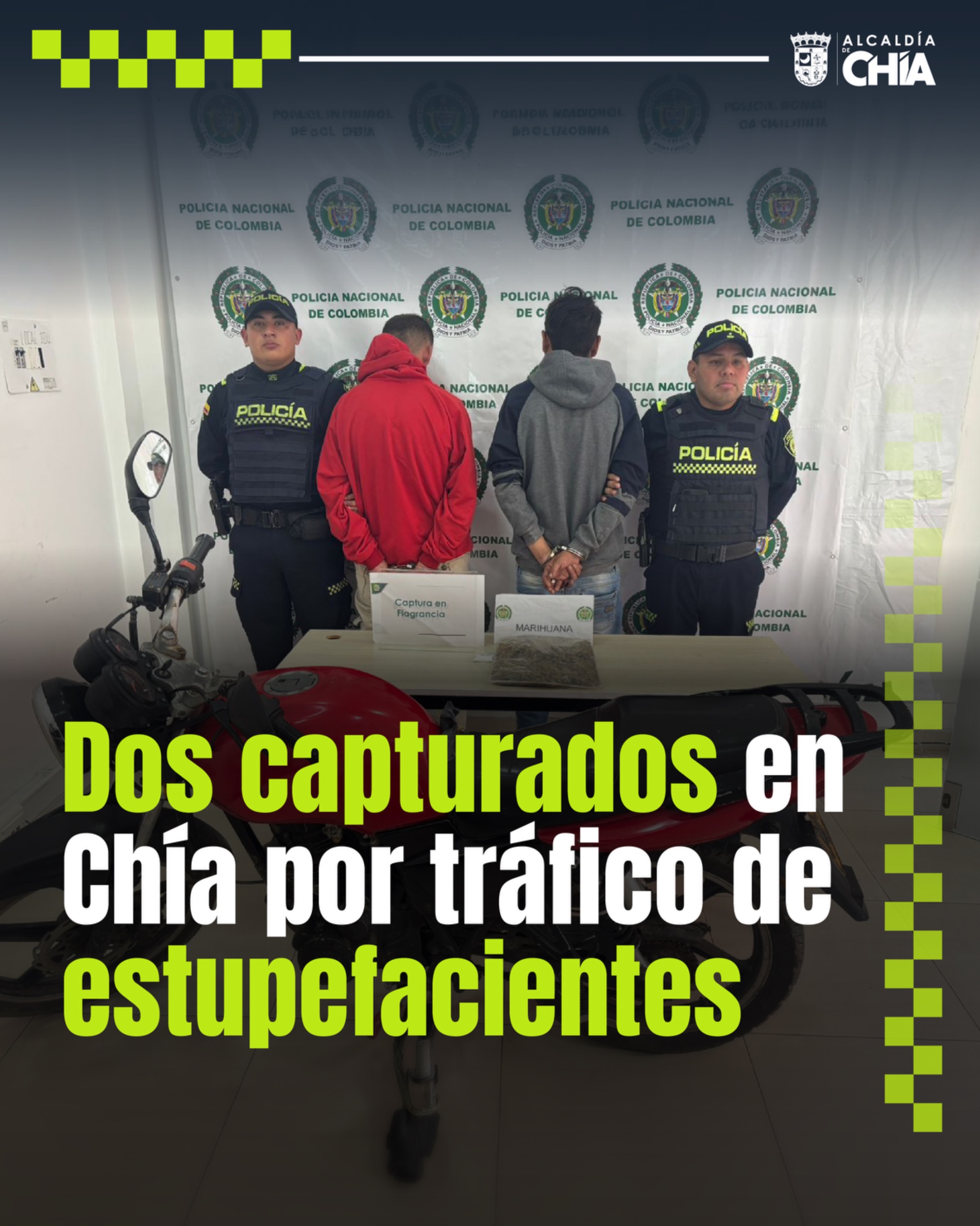 Dos capturados en Chía por tráfico de estupefacientes