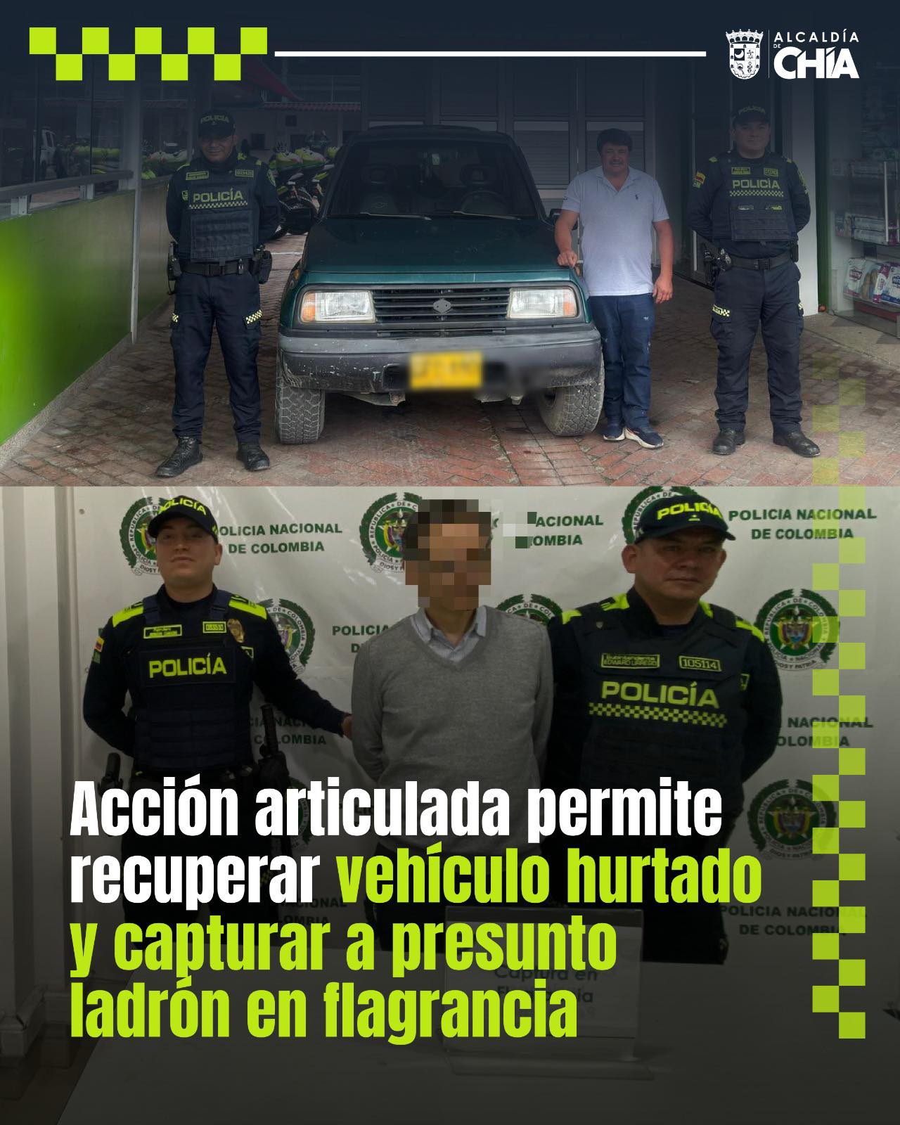 Acción articulada permite recuperar vehículo hurtado y capturar a presunto ladrón en flagrancia