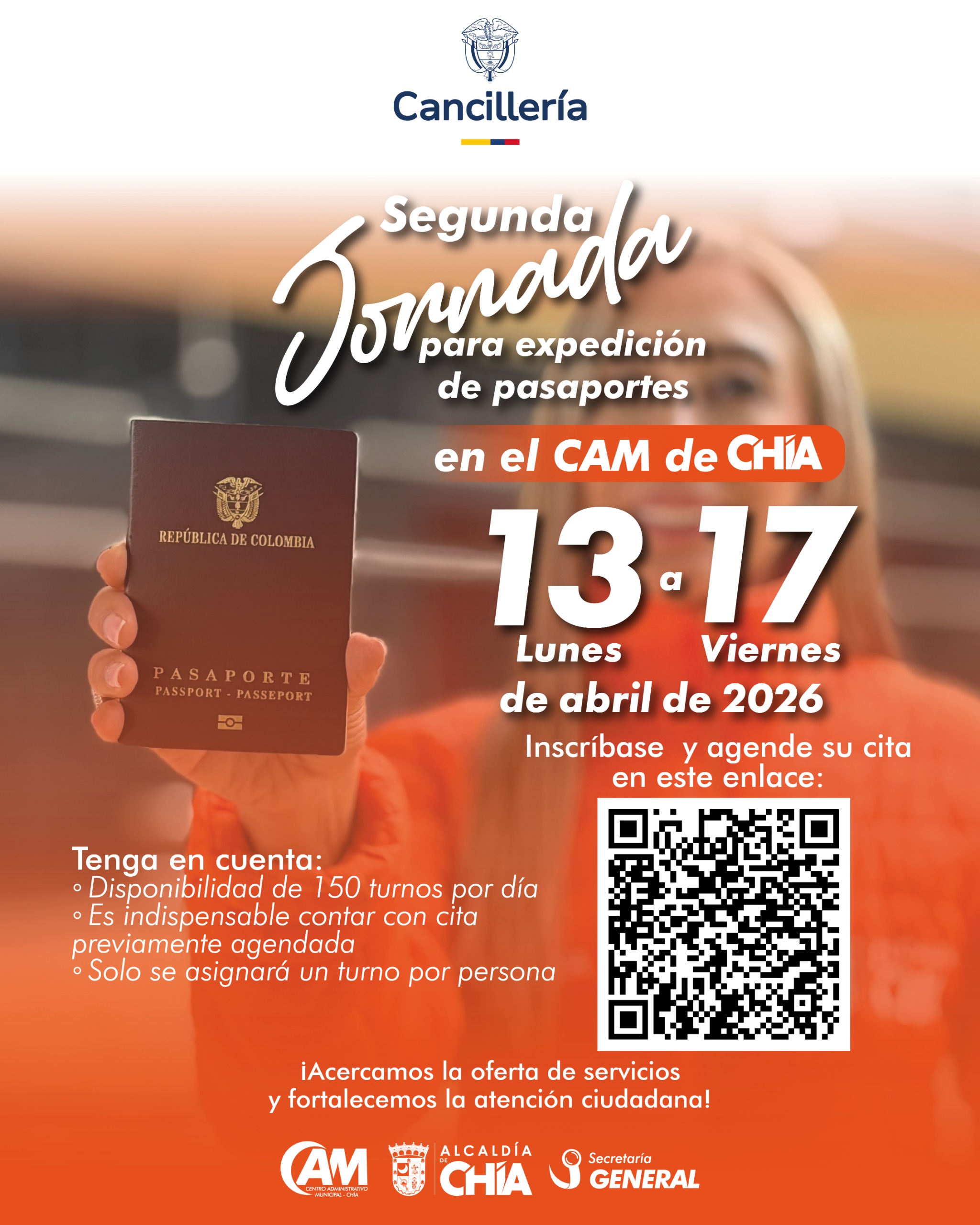 Inscríbase y agende su cita para la segunda jornada transitoria de expedición de pasaportes en el CAM